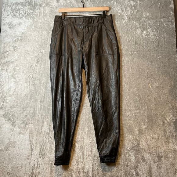 Spanx Faux Leather Jogger Pants Size Large Black Pull On - Picture 1 of 8